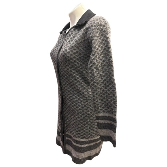 A.Ida Long Cardigan Sweater Diamond Pattern Faux Fur Collar Wool Blend - Picture 4 of 10